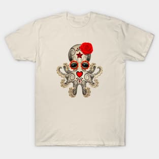 Red Day of the Dead Sugar Skull Baby Octopus T-Shirt